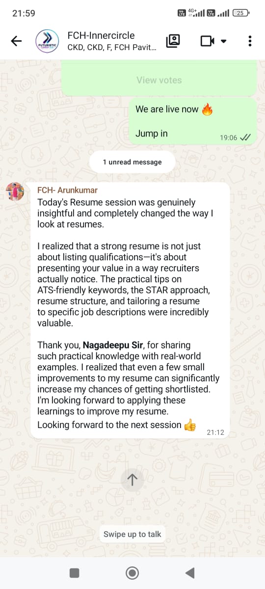 Arunkumar's message about resume structure, ATS keywords, the STAR approach and practical examples.