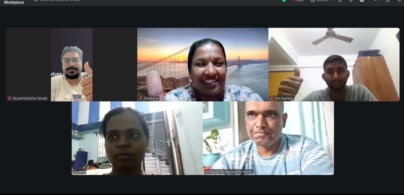 Screenshot of participants during an online group session.