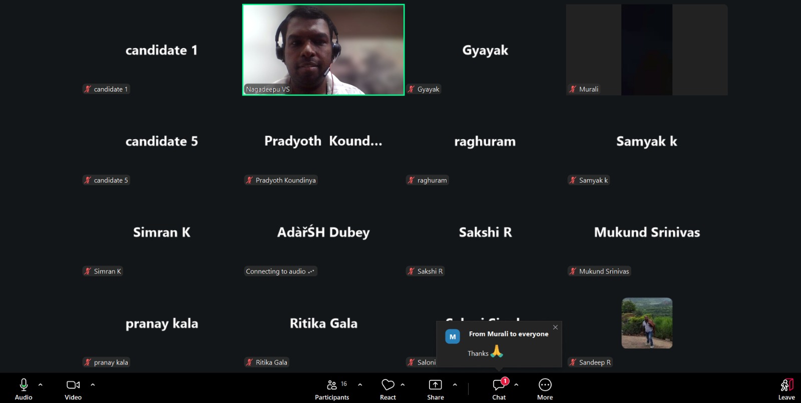 Screenshot of Nagadeepu hosting an online webinar with participants.